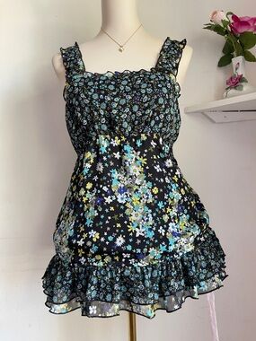 Black Floral Ruffle Babydoll Dress